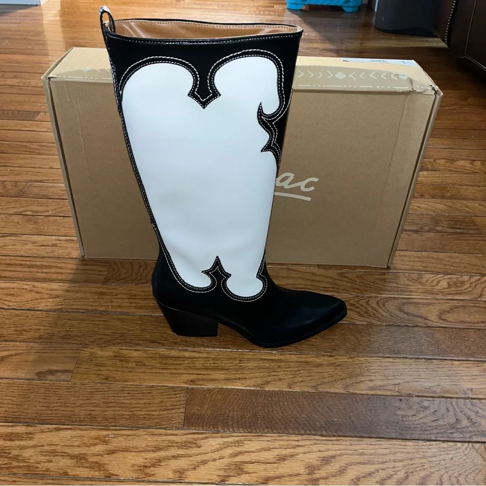 Zodiac Dawson Cowboy Boots Pointy Toe & Knee High Black & White Women’s Size 5.5